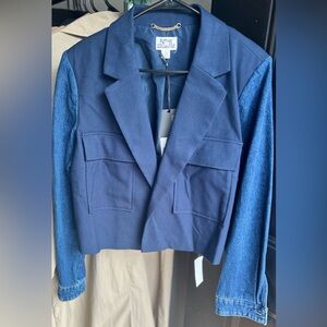 Future Collective Navy Blazer with Denim Sleeves